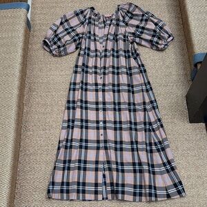 STAUD Plaid Maxi Dress in Black, Tan & Cream